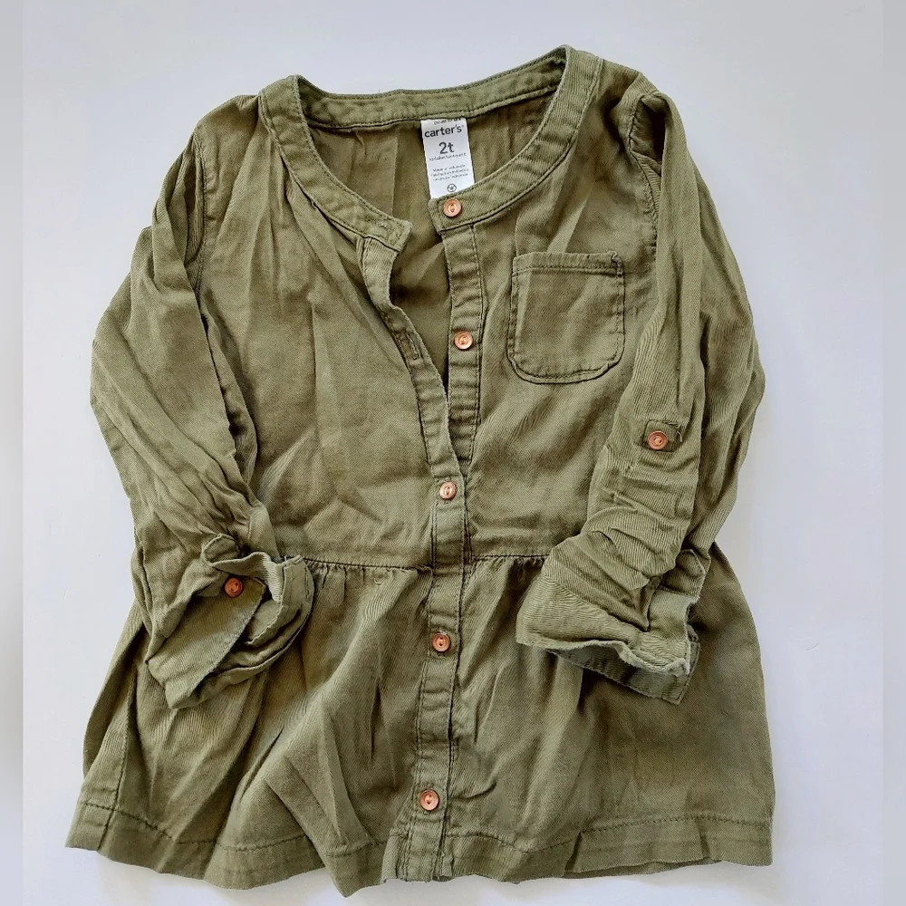 Olive Long Sleeve Peplum‎ Blouse size 2T Carters